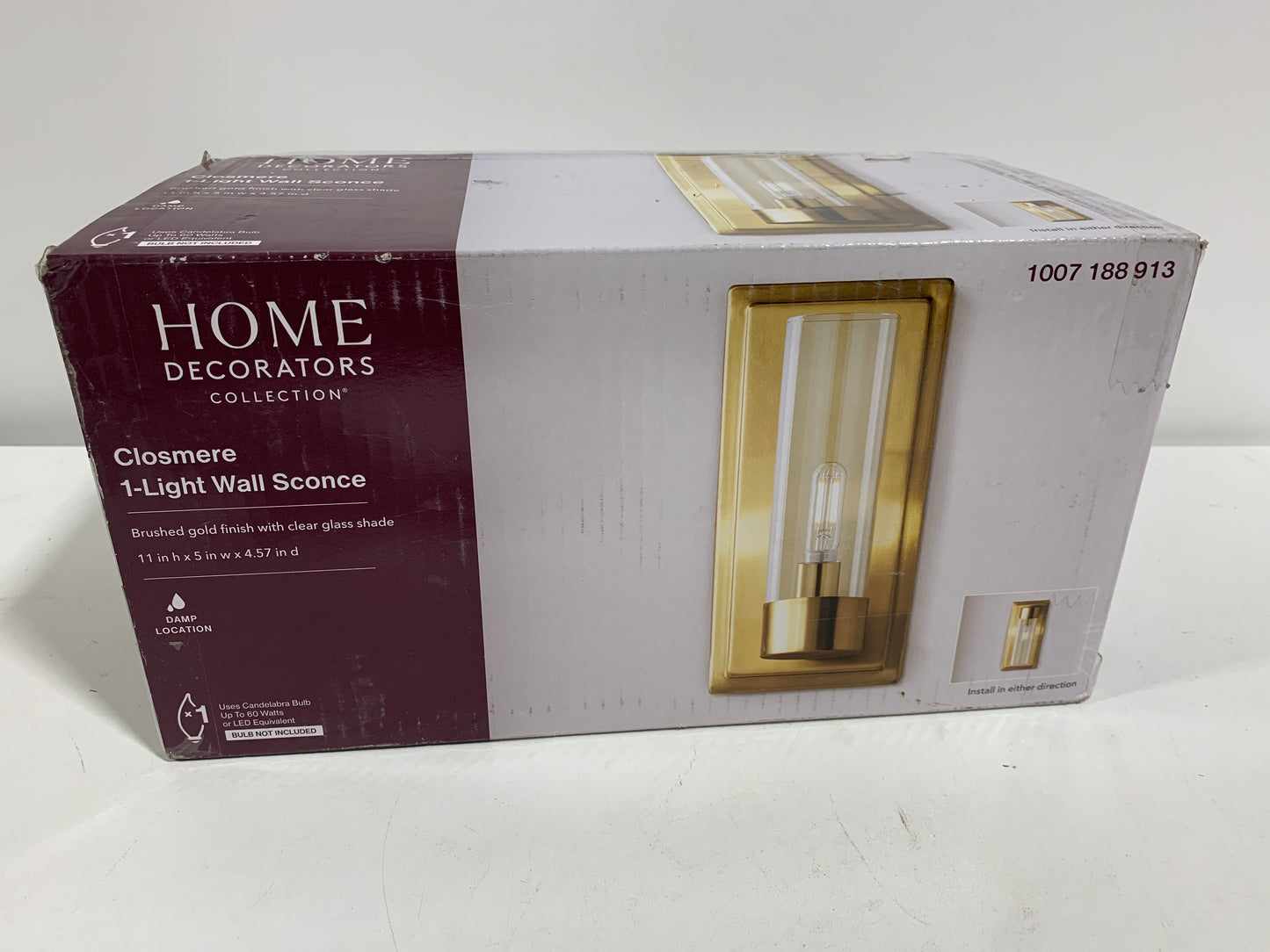 Closmere 5 in. 1-Light Brushed Gold Mid-Century Modern Wall Sconce with Clear Glass Shade