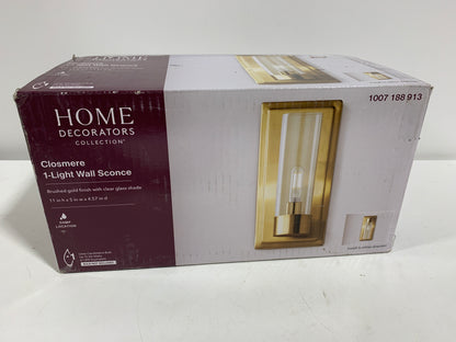 Closmere 5 in. 1-Light Brushed Gold Mid-Century Modern Wall Sconce with Clear Glass Shade
