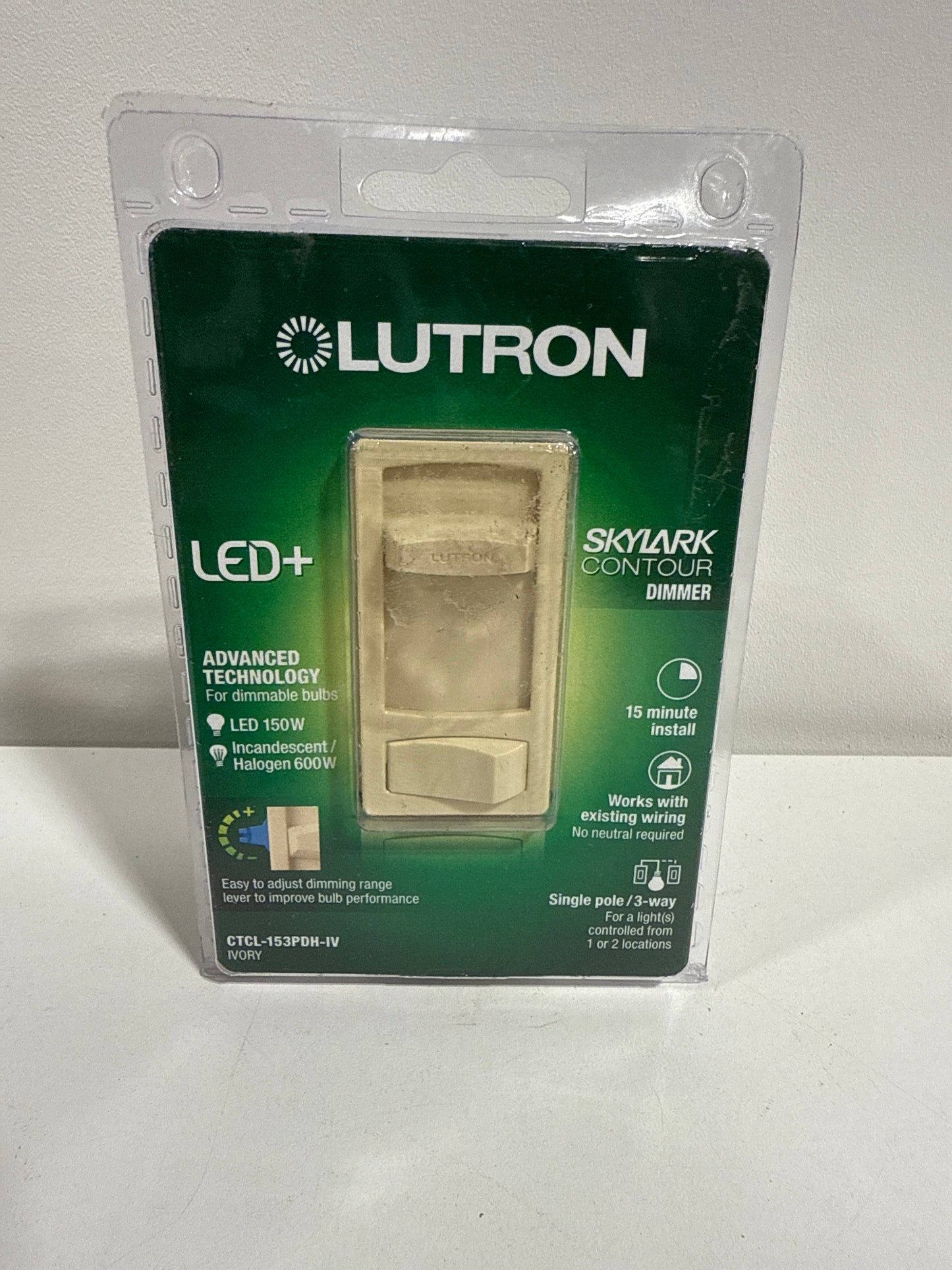 Skylark Contour LED+ Dimmer Switch for LED and Incandescent Bulbs, 150-Watt/Single-Pole or 3-Way, Ivory (CTCL-153PDH-IV)