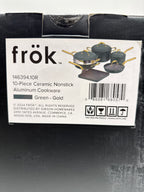 Frok 10 Piece Pots and Pans 4MM Thick Quick Heat Aluminum Cookware Set W/Premium PFA Free Ceramic Nonstick Interior Heat Resistant Exterior - Inductio