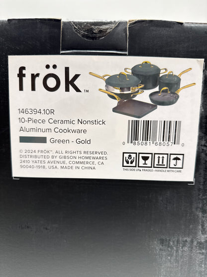 Frok 10 Piece Pots and Pans 4MM Thick Quick Heat Aluminum Cookware Set W/Premium PFA Free Ceramic Nonstick Interior Heat Resistant Exterior - Inductio
