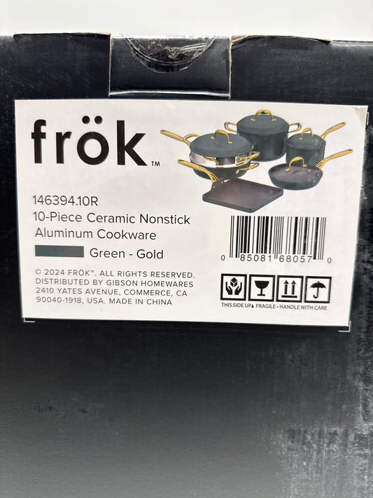 Frok 10 Piece Pots and Pans 4MM Thick Quick Heat Aluminum Cookware Set W/Premium PFA Free Ceramic Nonstick Interior Heat Resistant Exterior - Inductio