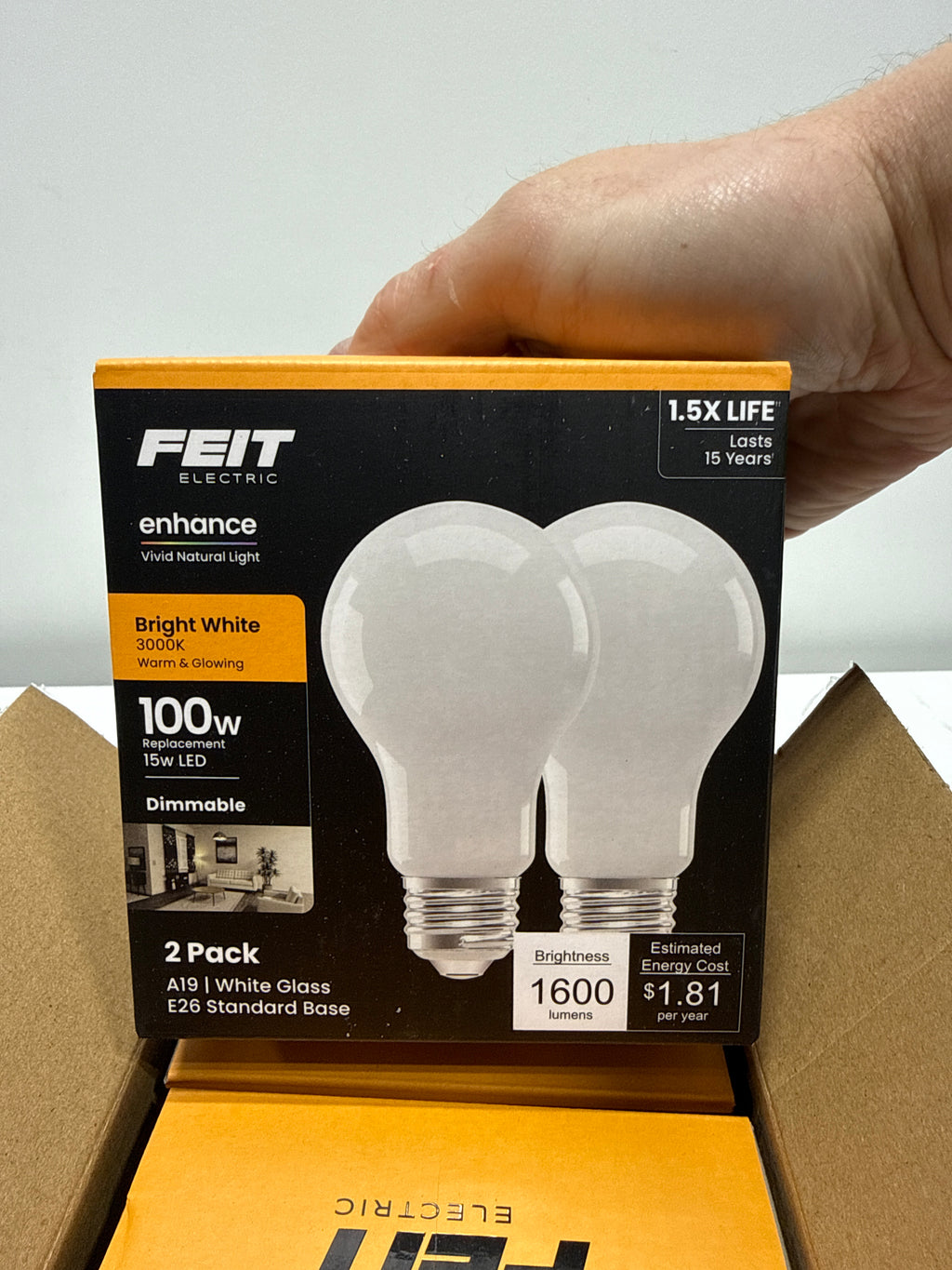 8 x Feit Electric - 100-Watt Equivalent A19 Dimmable Filament CEC 90 CRI White Glass E26 Medium LED Light Bulb, Bright White 3000K