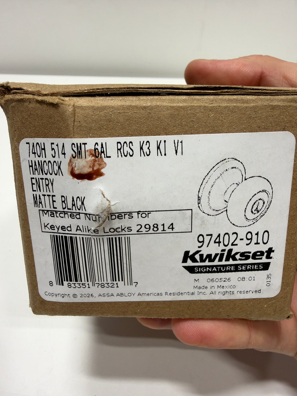 Kwikset 740H-S Hancock Keyed Entry Single Cylinder Knob Set with SmartKey Matte Black Door Hardware Door Knobs Keyed Entry Door Knobs