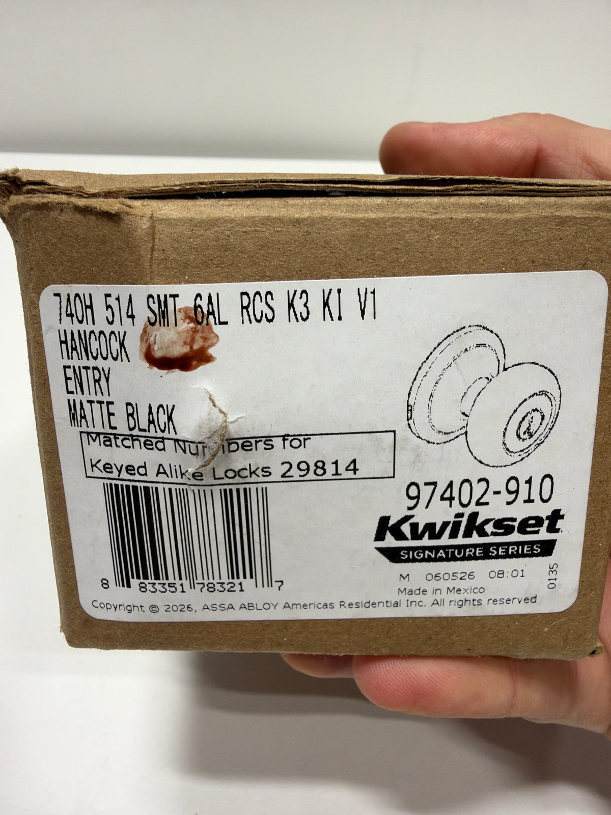 Kwikset 740H-S Hancock Keyed Entry Single Cylinder Knob Set with SmartKey Matte Black Door Hardware Door Knobs Keyed Entry Door Knobs