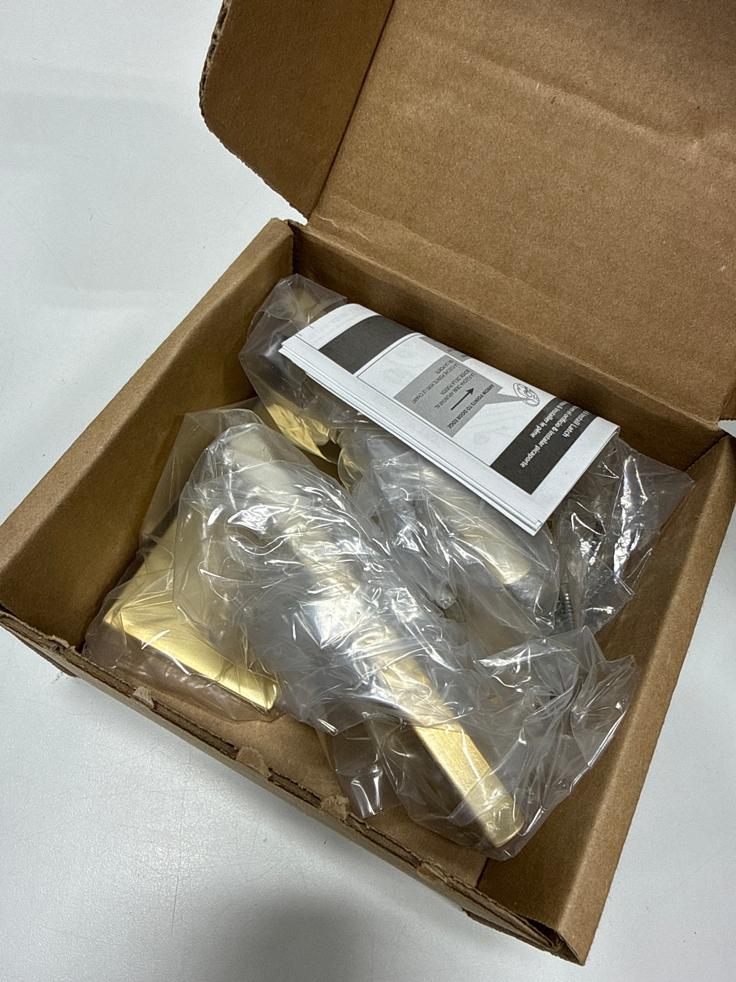 Emtek Dummy Set, Modern Rectangular Rosette, Helios Lever, Satin Brass