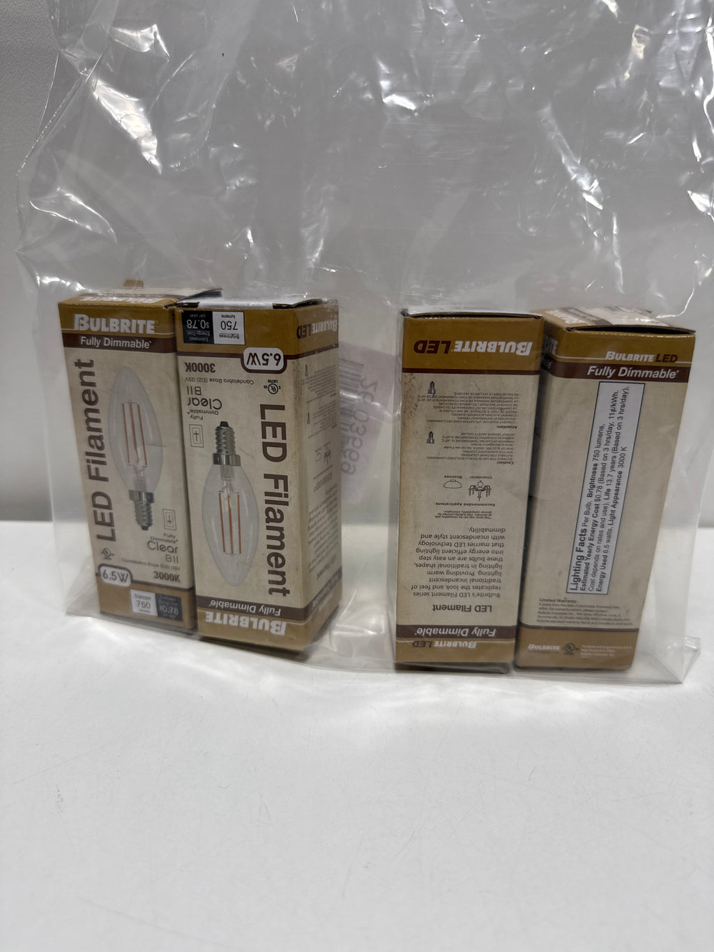 4 x Bulbrite 776626 5 Watt B11 LED Filament Light Bulb, E12 Candelabra Base, 2700K 500 Lumens, 60W Equivalent