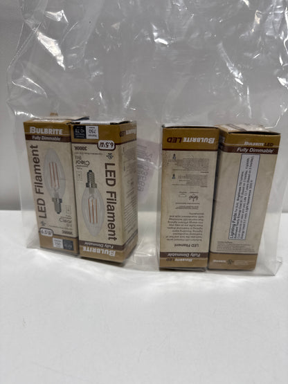 4 x Bulbrite 776626 5 Watt B11 LED Filament Light Bulb, E12 Candelabra Base, 2700K 500 Lumens, 60W Equivalent