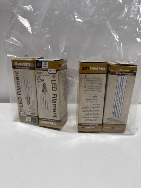 4 x Bulbrite 776626 5 Watt B11 LED Filament Light Bulb, E12 Candelabra Base, 2700K 500 Lumens, 60W Equivalent