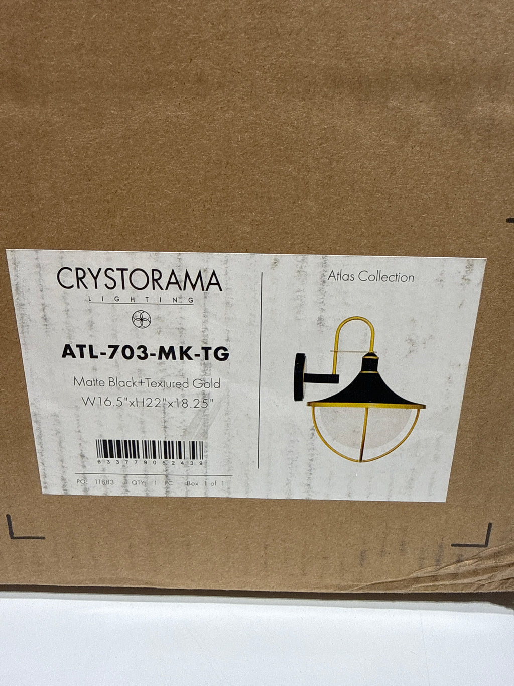 Crystorama Lighting Group ATL-703 Atlas 3 Light 22" Tall Outdoor Wall Sconce Matte Black / Textured Gold