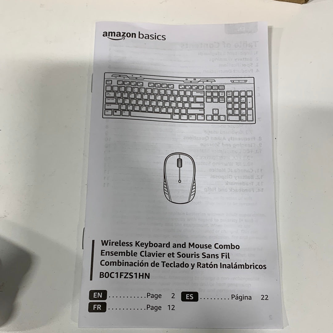 Amazon Basics Full-Sized Wireless Keyboard & Mouse Combo, 2.4 GHz USB Receiver, QWERTY Layout, Black