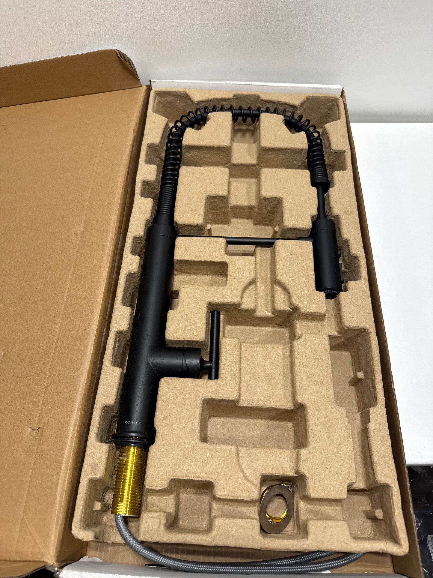 Used KOHLER 24982-BL Purist Commercial Style Pre-Rinse Kitchen Faucet with 3-Function Sprayhead Kitchen Sink Faucet with Pull Down Sprayer Matte Black