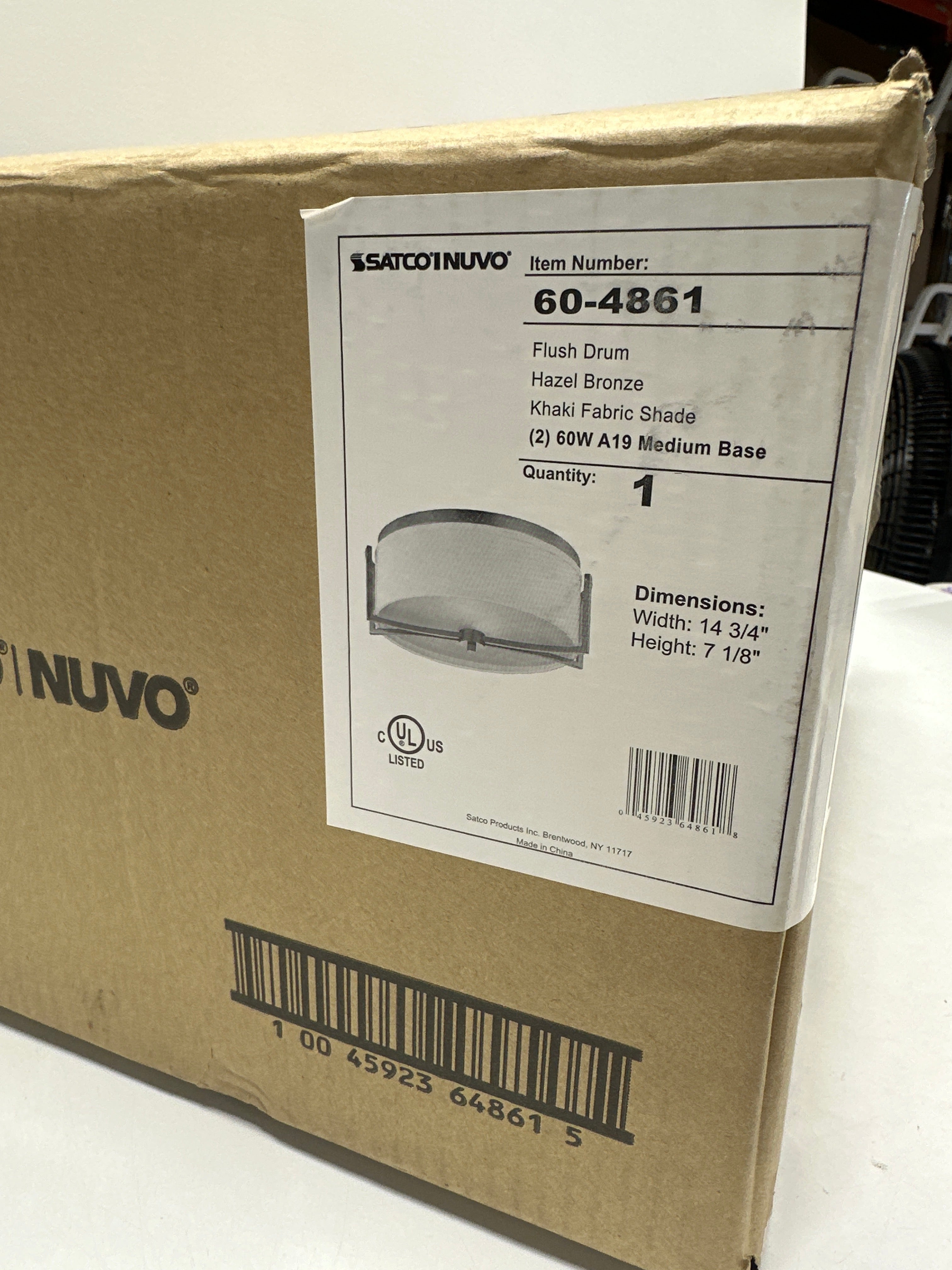 Nuvo 60-4861 - Gemini - 2 Light Flush Dome Fixture W/ Khaki Fabric Shade