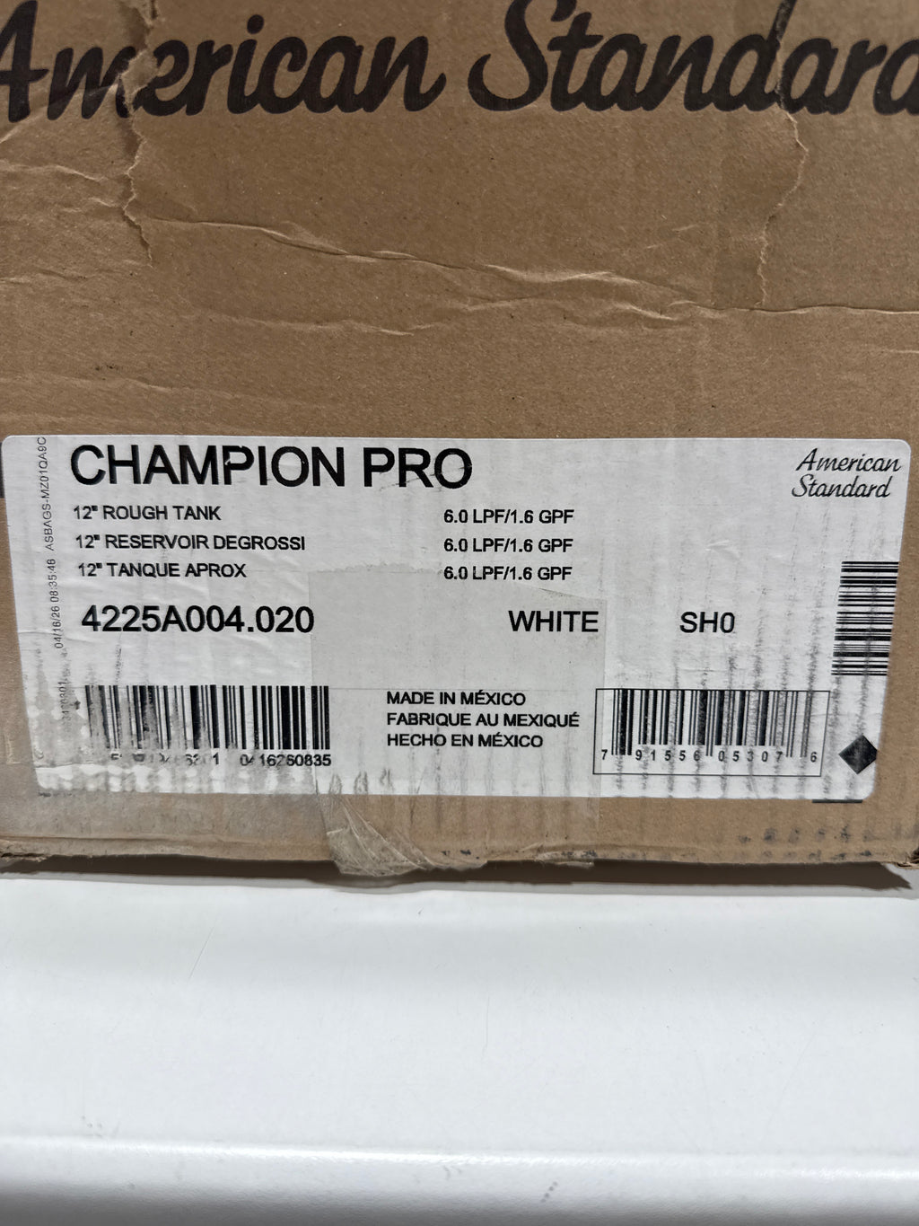 American Standard 4225a004.020 Champion Pro 1.6gpf Tank Only White