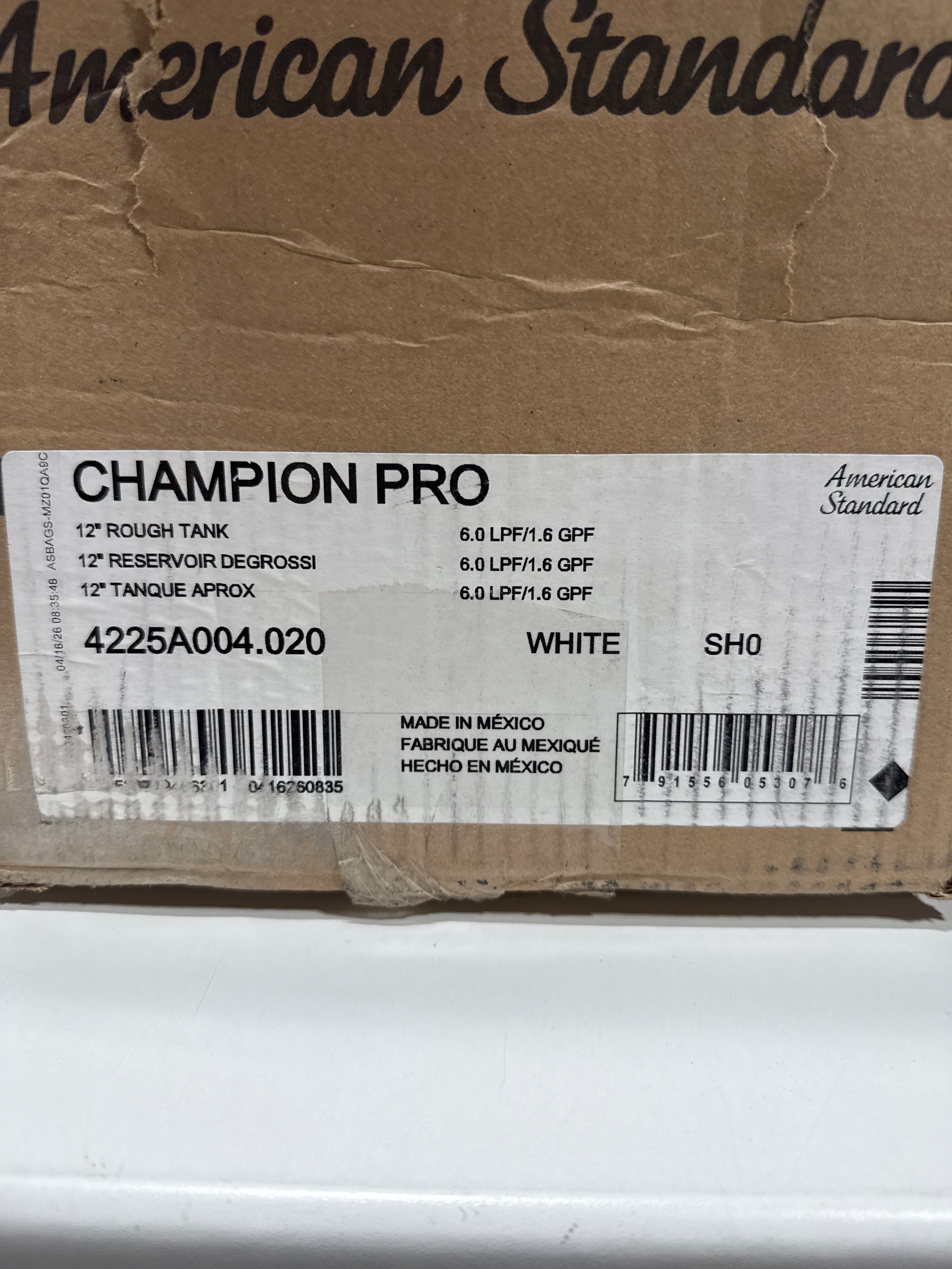 American Standard 4225a004.020 Champion Pro 1.6gpf Tank Only White