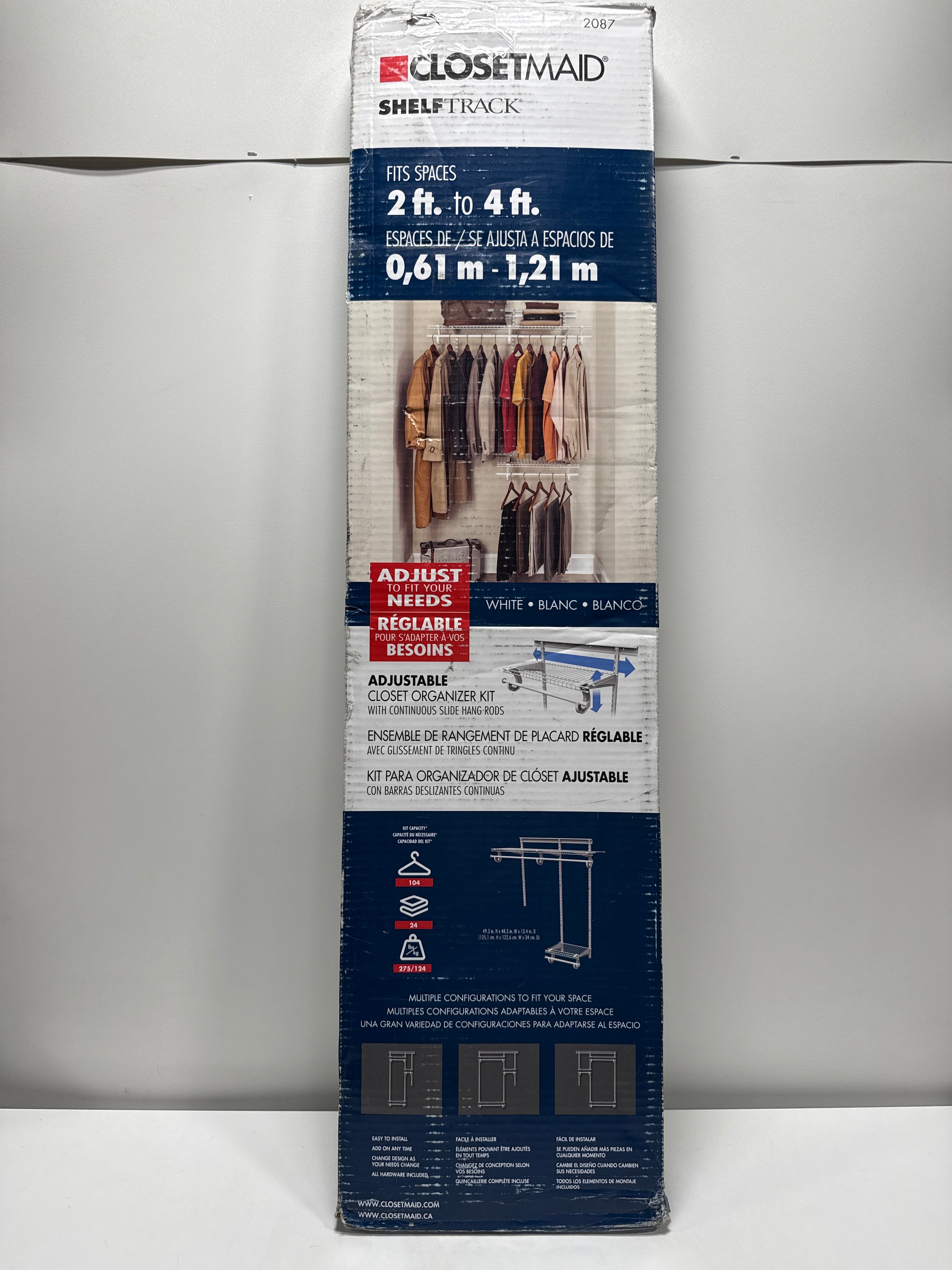 ClosetMaid ShelfTrack Wire Closet Organizer System, Adjustable from 2 to 4 Ft., With Shelves, Clothes Rods, Hardware, Durable Steel, White