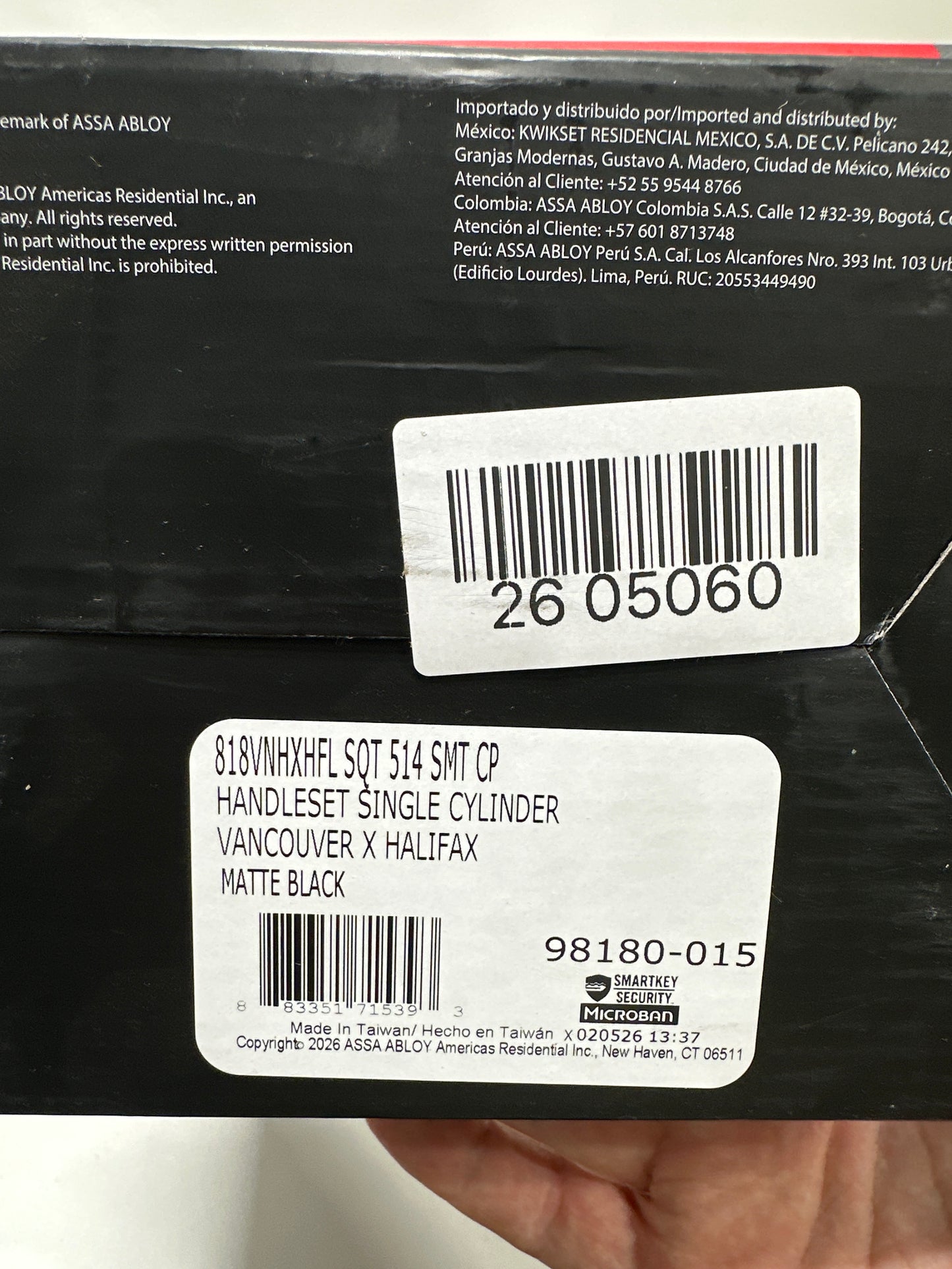 Kwikset 98180-015 818VNHxHFL SQT 514 SMT CP Vancouver Handleset with Halifax - Matte Black
