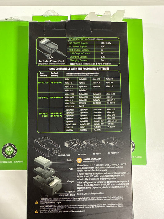 Lot of 5 Digipower - Mirrorless Travel Charger for Sony Replacement Batteries NP-FZ100/FW50/FM500F