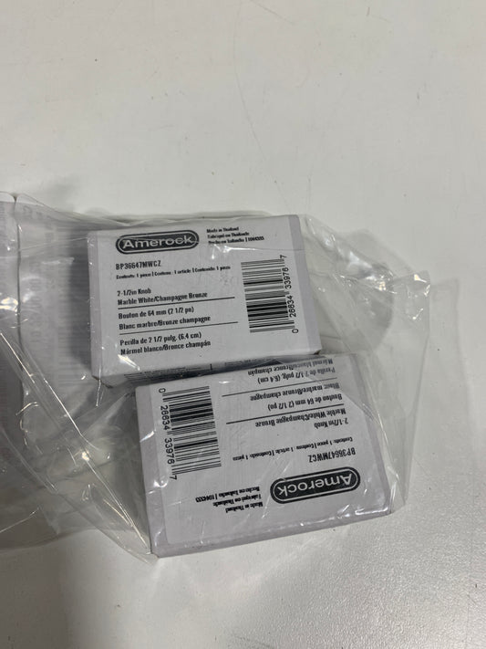 2 Carrione 2-1/2 Inch 64mm Length Marble White/Champagne Bronze Cabinet Knob