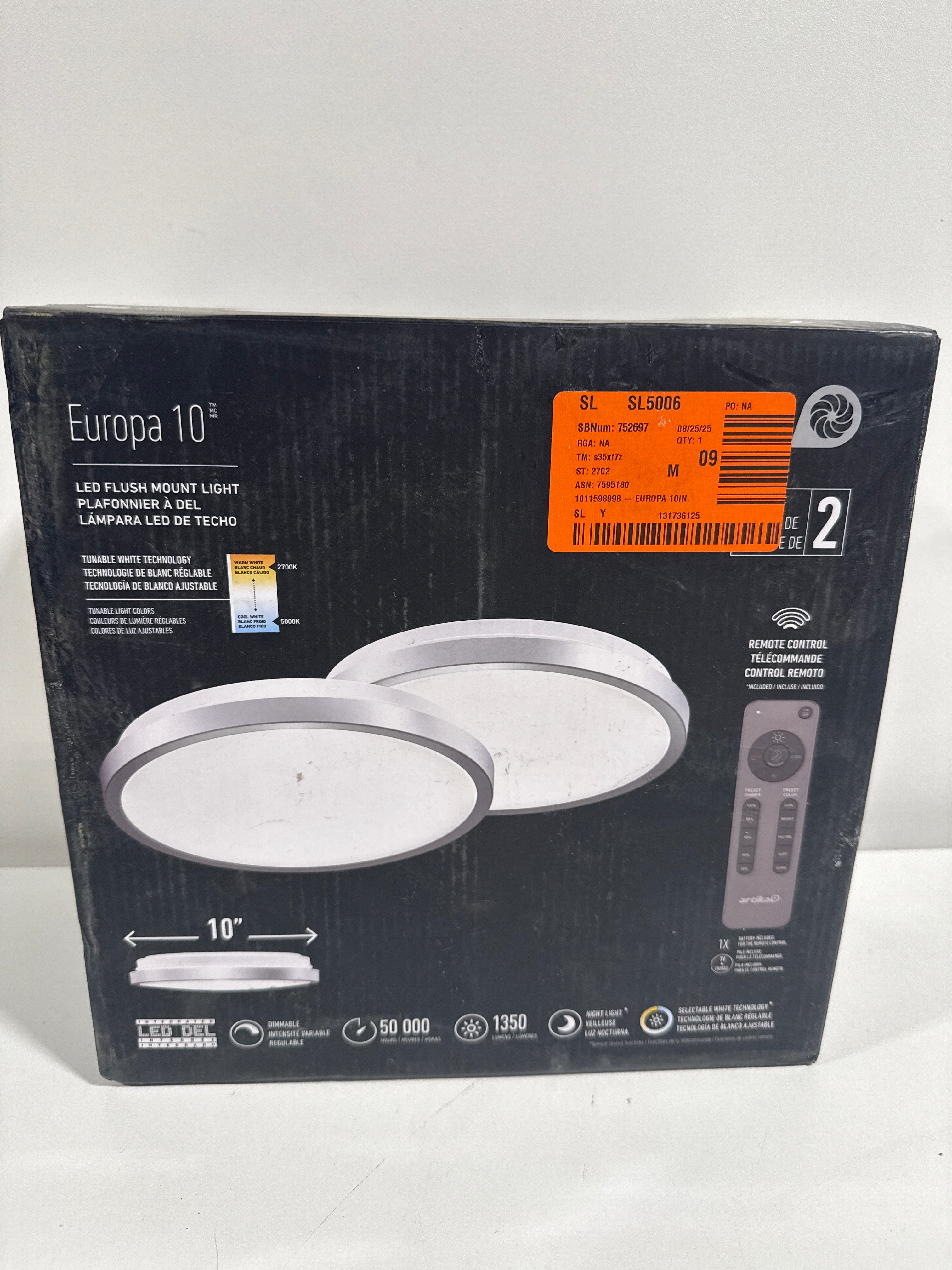 Europa 10 in. Light Silver Selectable CCT LED Flush Mount Ceiling Light With Remote Included 2 Pack - *Lighting &