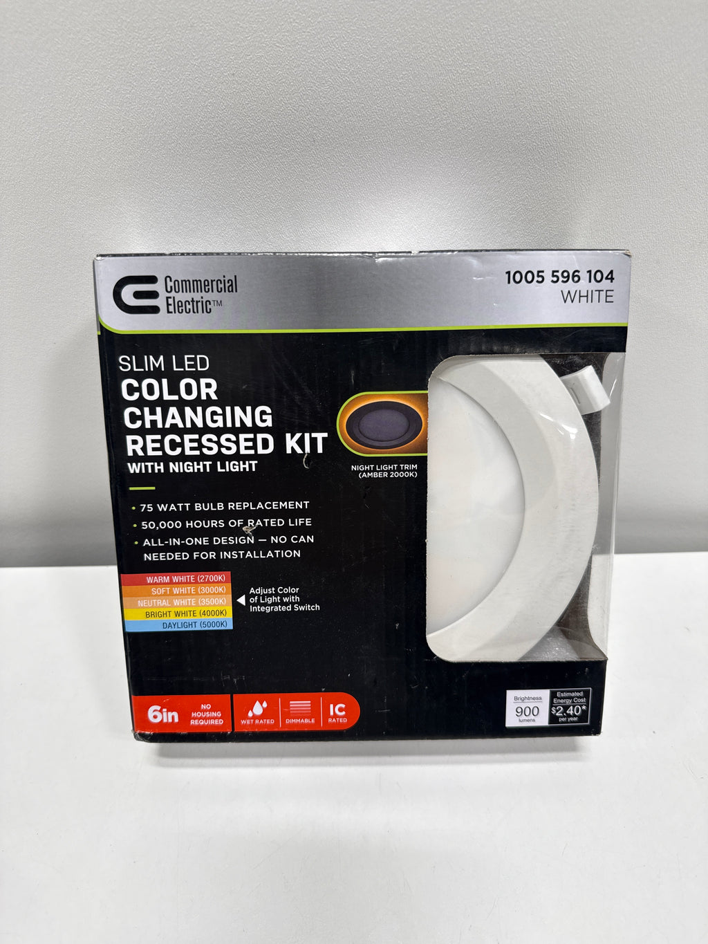 Commercial Electric 6 in. Canless Adjustable CCT Integrated LED Recessed Light Trim with Night Light 900 Lumens New Construction Remodel 53828101
