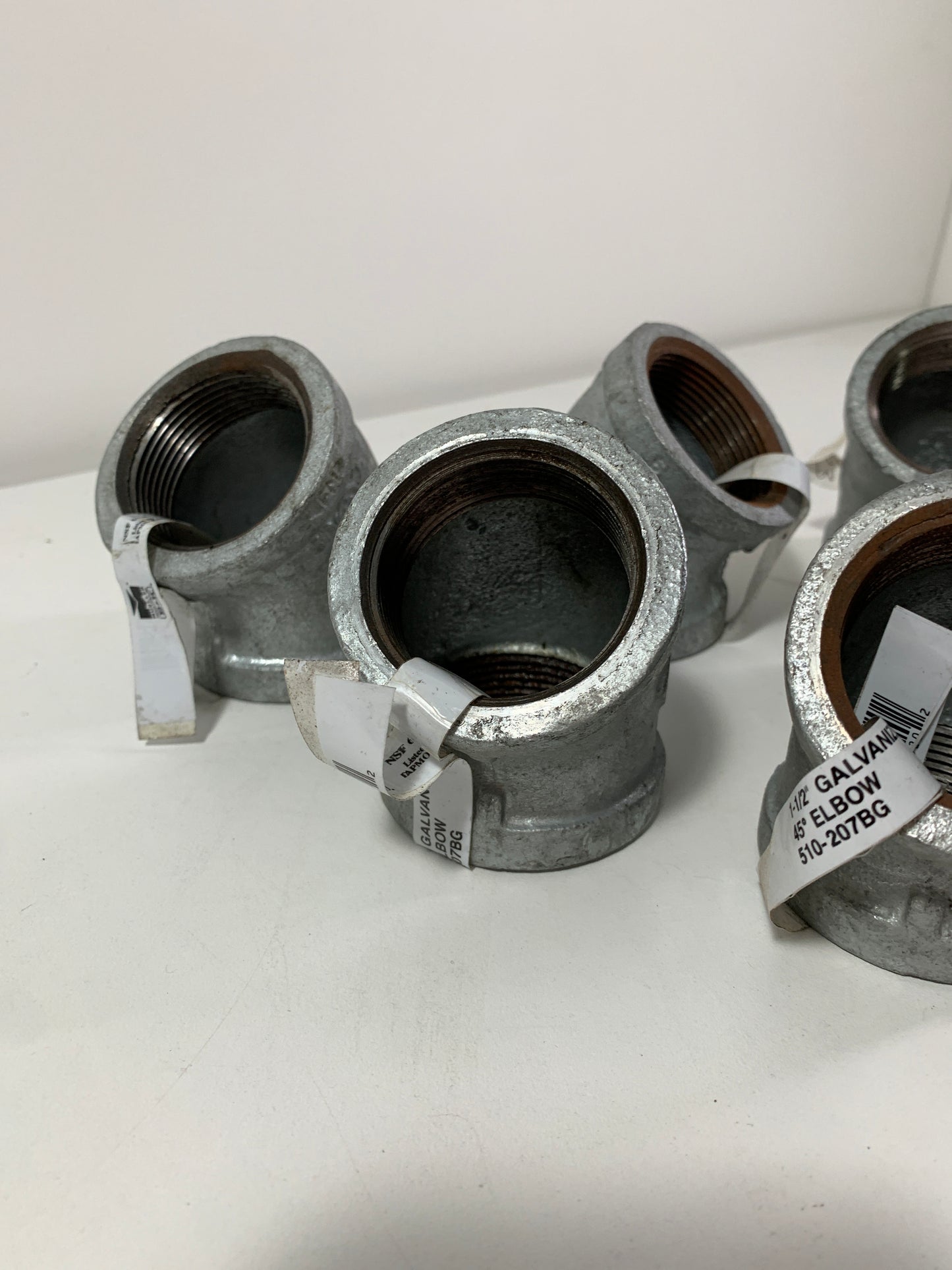 Lot of 6 1-1/2 in. FPT X FPT Galvanized Malleable Iron 45° Elbow Fitting