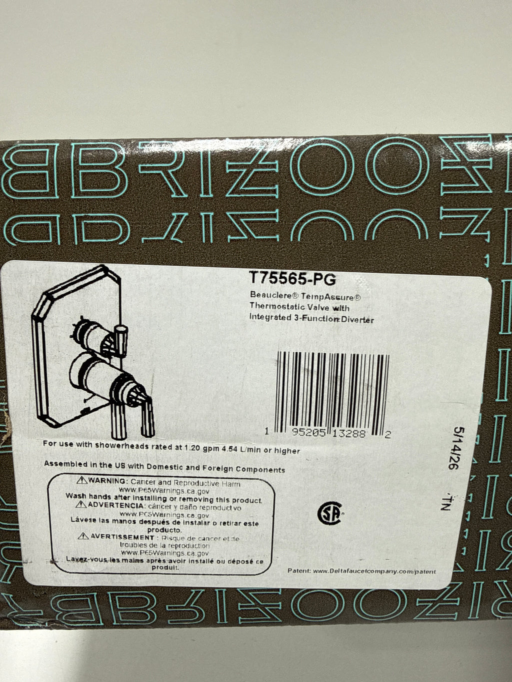 Used Brizo T75565 Beauclere Thermostatic Valve Trim with Integrated Volume Control and 3 Function Diverter for Two Shower Applications - Less Rough-in