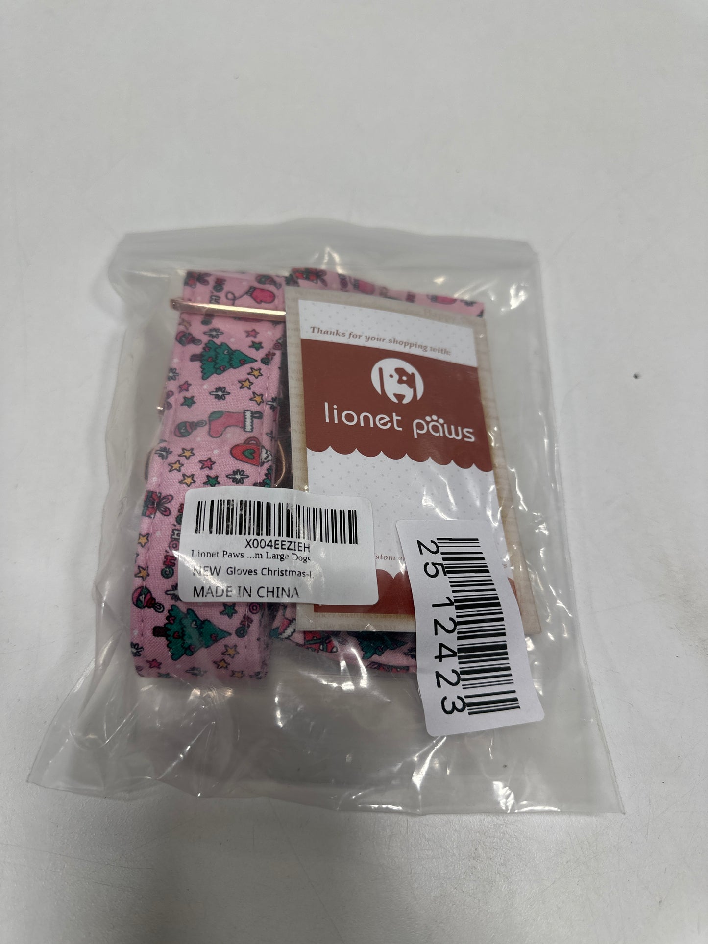 Lionet Paws Christmas Dog Collar, Cute Winter Pink Dog Collar for Large Dogs, Adjustable Cotton Gloves Pet Collars for Medium Large Dogs