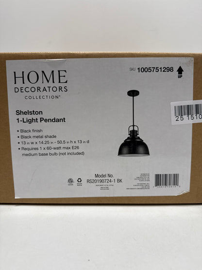 Home Decorators Shelston 1-Light Metal Shade Black Hanging Kitchen Pendant