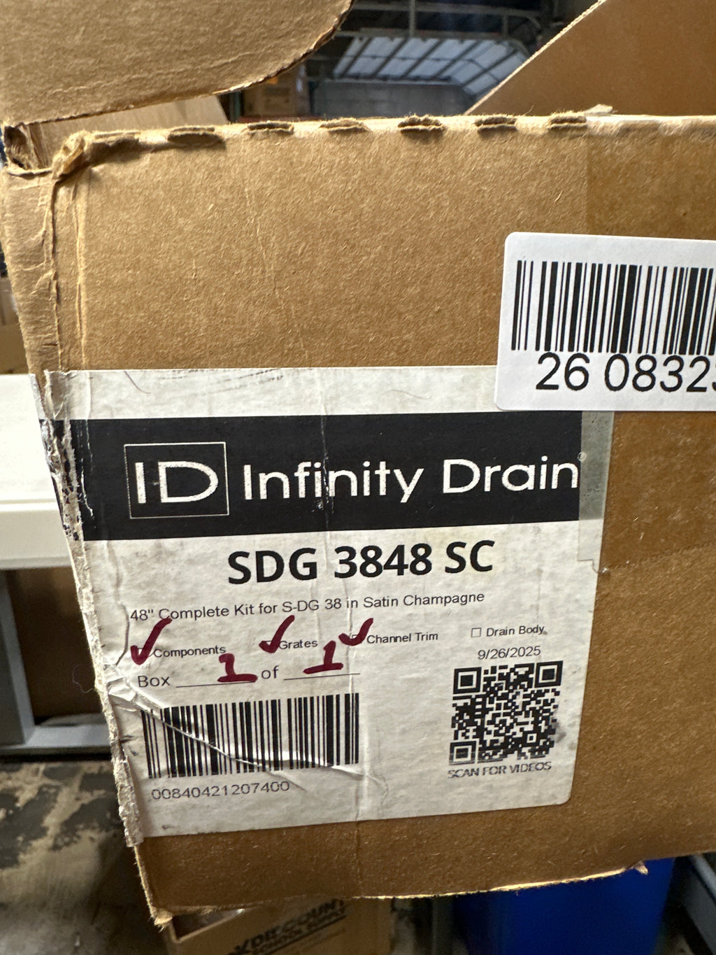 Infinity Drain SDG 3848 48" S-DG 38 Linear Drain Complete Kit with 1 1/2" Perforated Circle Pattern Grate Satin Champagne