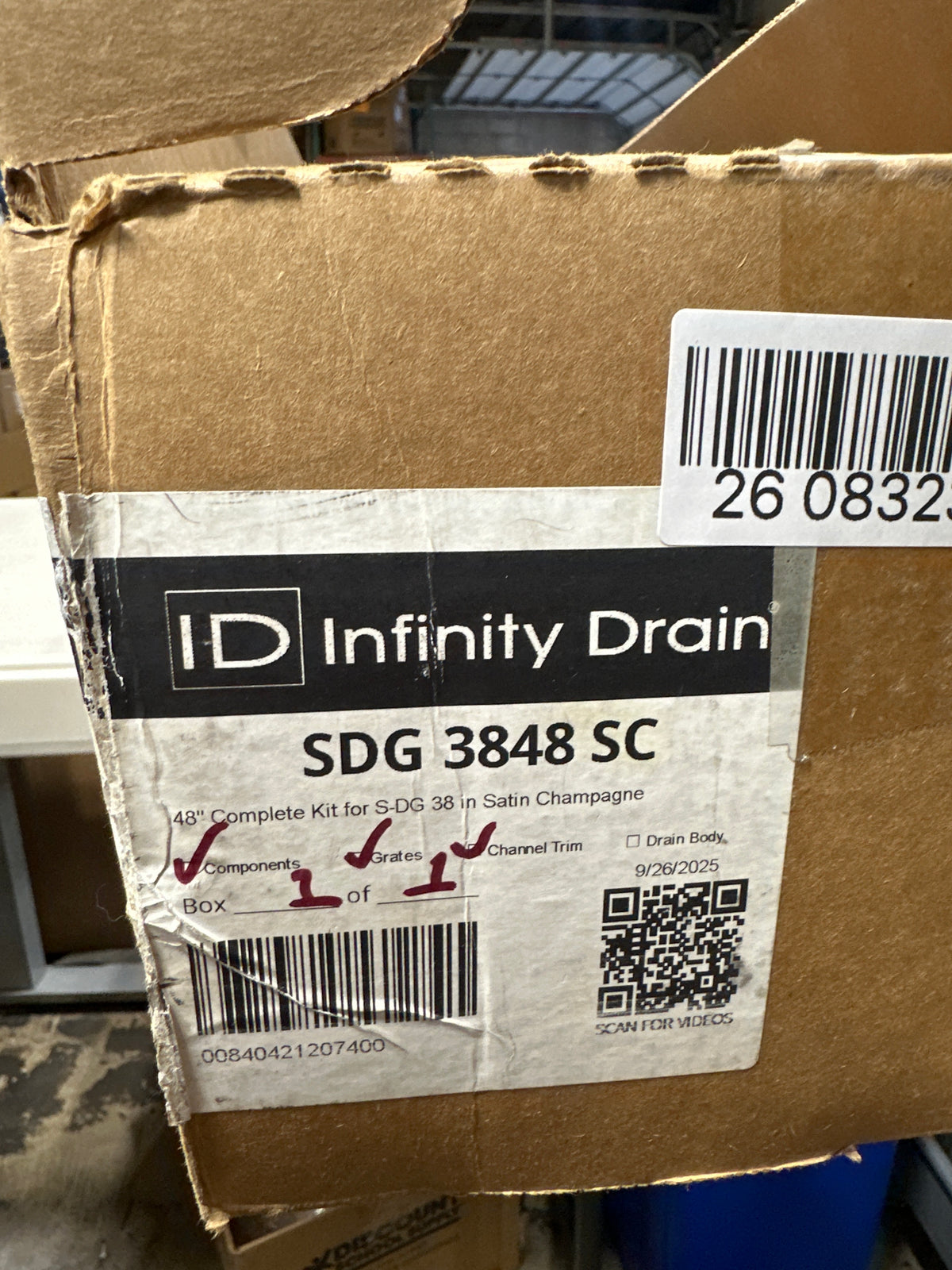 Infinity Drain SDG 3848 48" S-DG 38 Linear Drain Complete Kit with 1 1/2" Perforated Circle Pattern Grate Satin Champagne