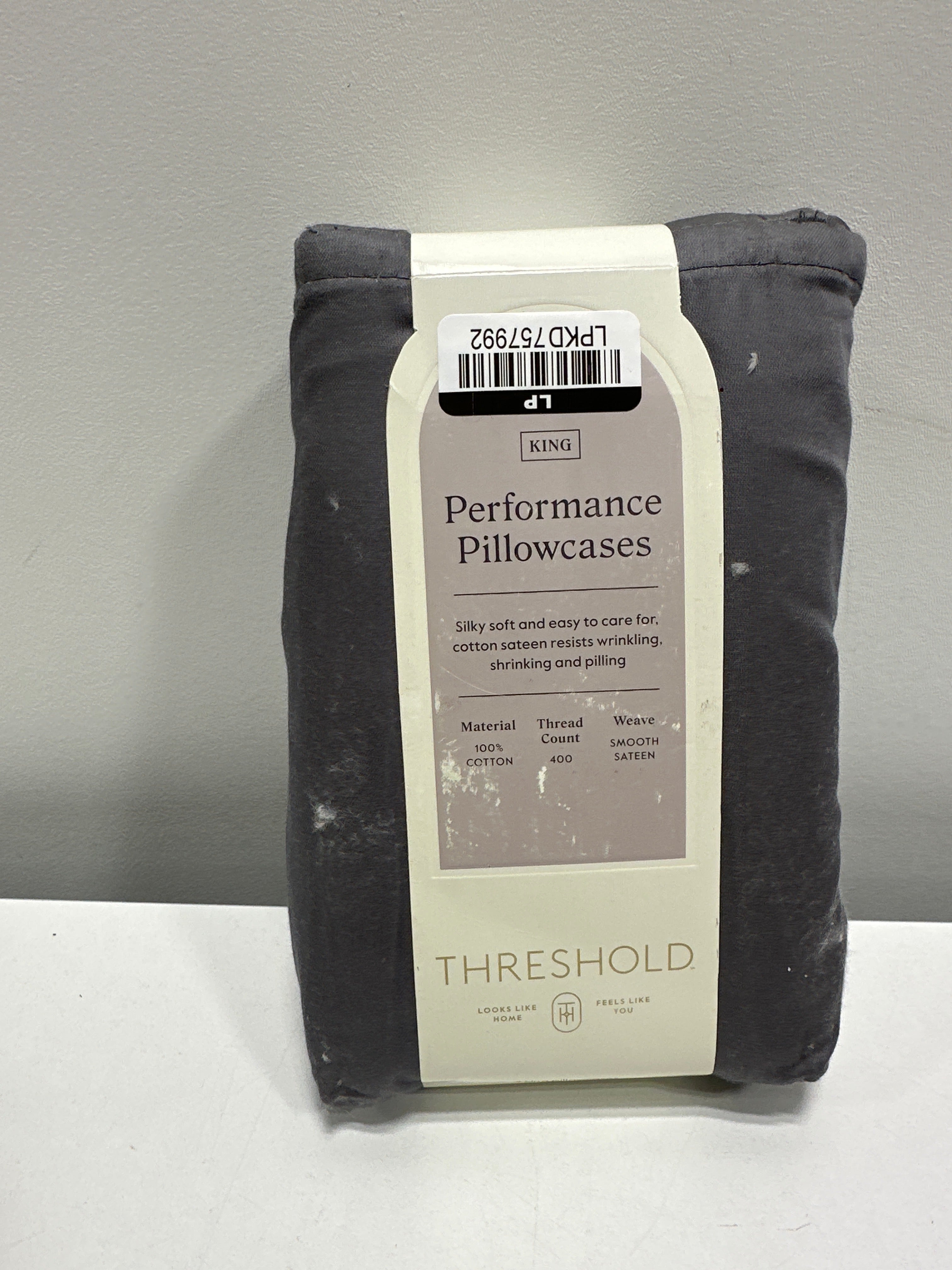 King Solid Performance 400 Thread Count Pillowcase Set Dark Gray - Threshold™: Cotton Sateen Wrinkle-Resistant 2-Pack