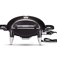 Outdoor Electric Barbecue Grill & Smoker, Black - Great Small Spaces such as Patios, Balconies, and Decks, 1500W Portable and Convenient Camping Countertop Grill with Built-In Thermometer