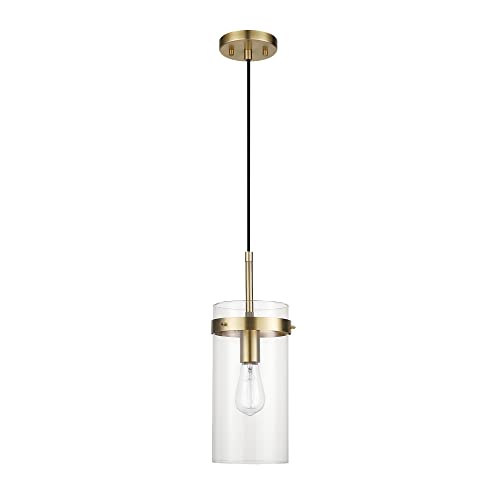 Globe Electric 61209 1-Light Pendant Light, Brass, Clear Glass Shade, Vintage Edison