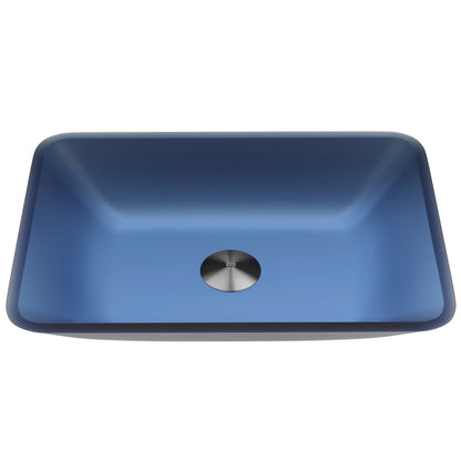 VIGO Matte Shell Sottile Royal Blue Glass 18 in. L X 13 in. W X 4 in. H Rectangular Vessel Bathroom Sink