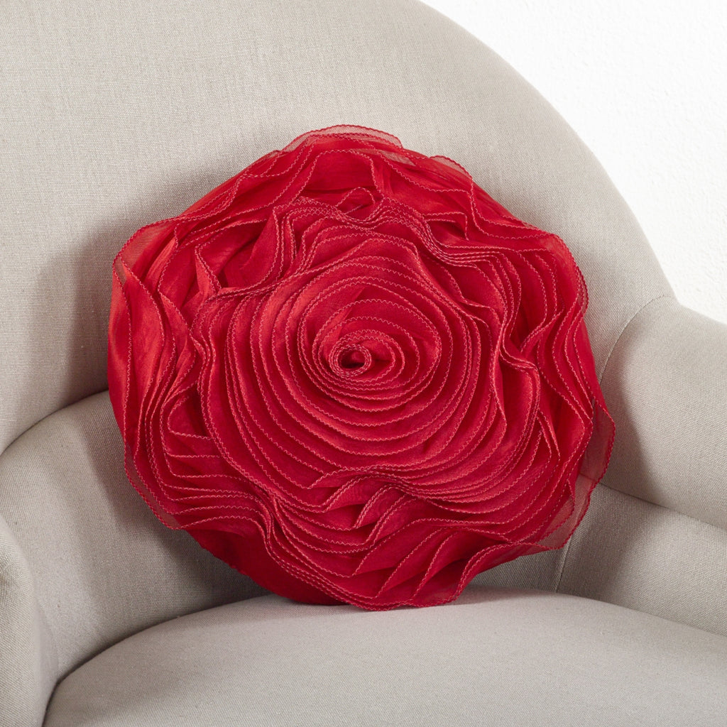 13’’x13’’ Rose Design Poly Filled Square Throw Pillow Red - Saro Lifestyle: Floral Decorative Cushion Indoor