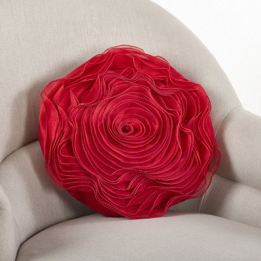 13"x13" Rose Design Poly Filled Square Throw Pillow Red - Saro Lifestyle: Floral Decorative Cushion, Indoor Use, Zippered