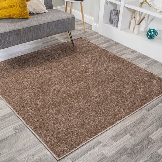Haze Solid Low-Pile Brown 6' Square Area Rug