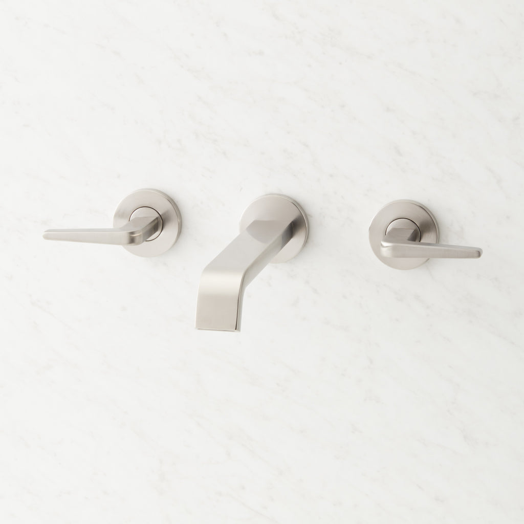 Drea Double Handle Wall Mounted Bathroom Faucet in Brushed Nickel
