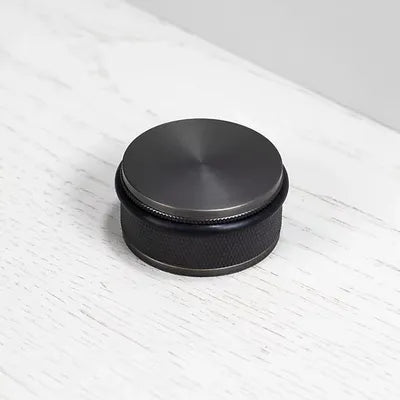 Buster + Punch Cross 2" Wide Round 1" Tall Floor Mounted Luxury Designer Diamond Knurled Solid Brass Puck Door Bumper Stop with Rubber Bumper Ring