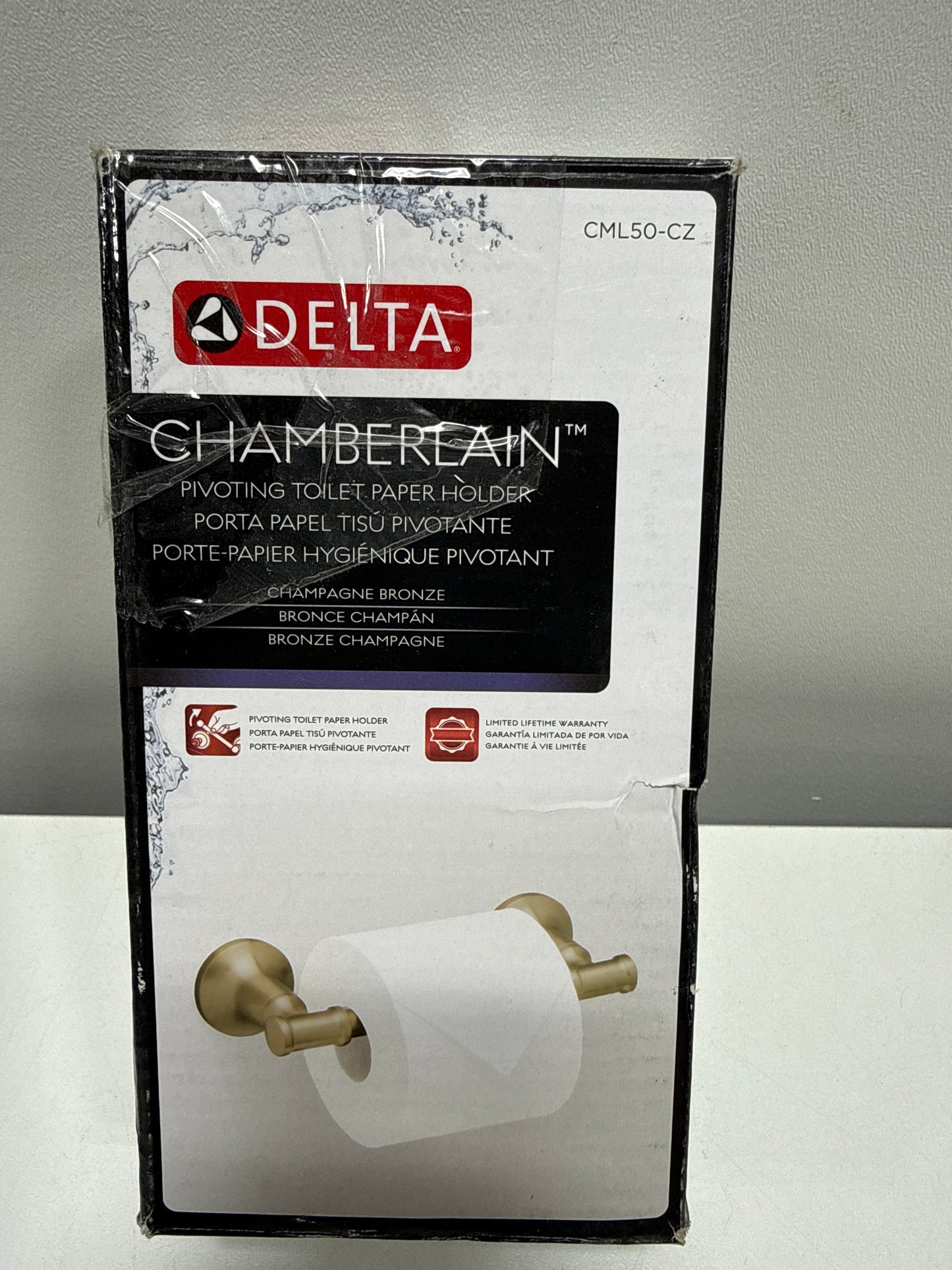 Delta Chamberlain Wall Mount Pivot Arm Toilet Paper Holder Bath Hardware Accessory in Champagne Bronze