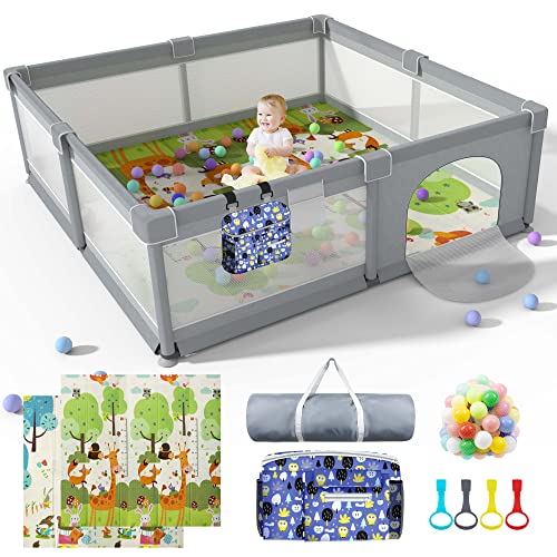 Baby Playpen 79" X 71", LUTIKIANG Play Yard for Babies and Toddlers with Mat, Safety Extra Large Baby Fence Area, Indoor & Outdoor Kids Activity Play
