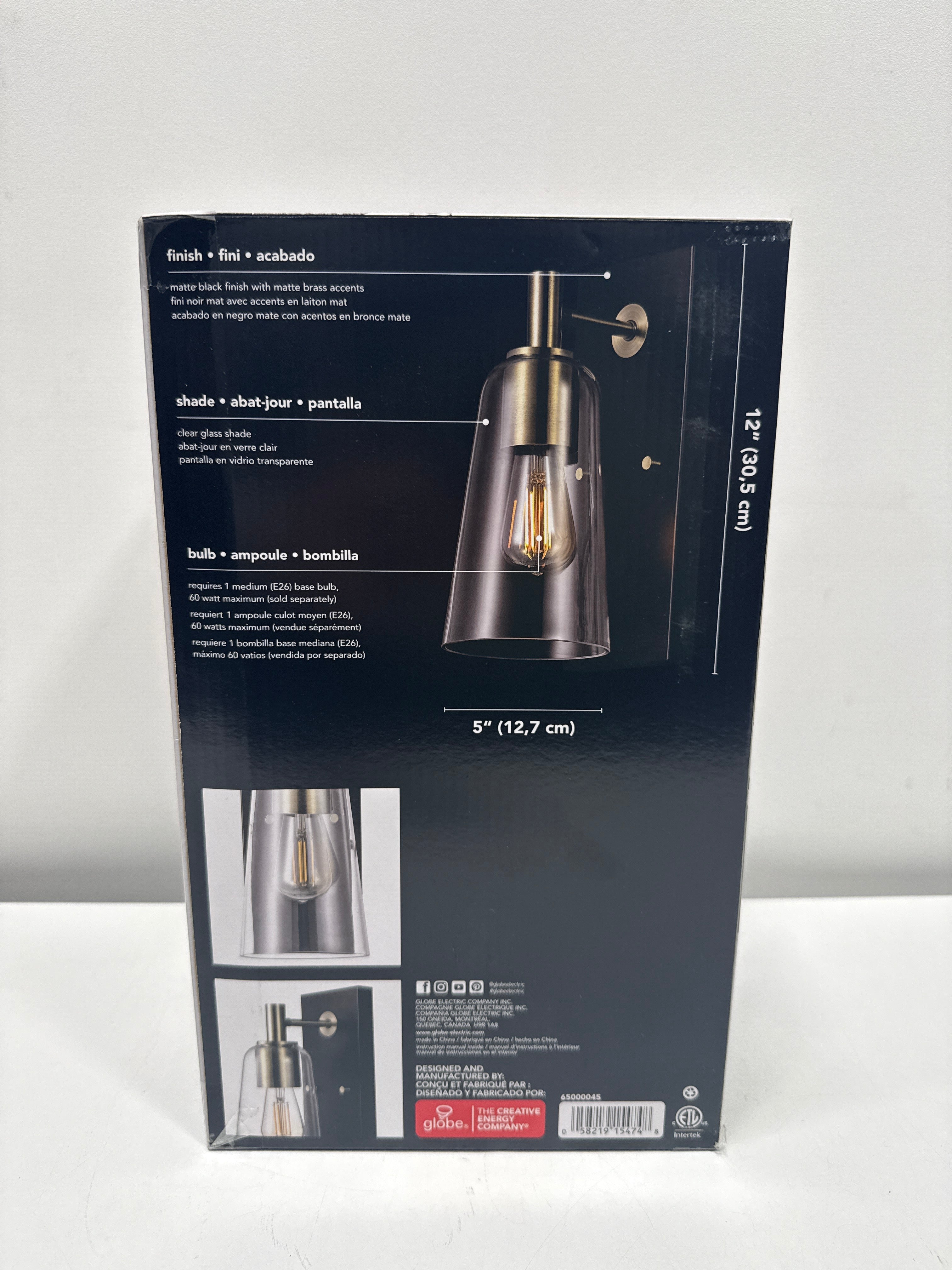 Brockton 5 in. 1-Light Matte Black Wall Sconce with Matte Brass Accent and Clear Glass Shade for Bedroom,Dining Room