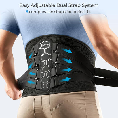FREETOO Back Brace for Lower Back Pain Relief with Pulley System,Lumbar Support Belt for Men & Women with Lumbar Pad, Ergonomic Design and Soft Breathable 3D Knit Material,for Herniated Disc,Sciatica