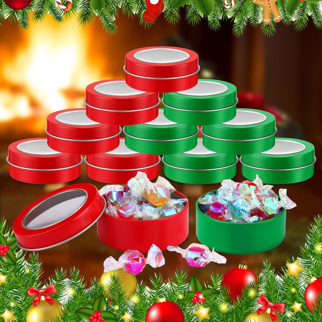 Christmas Candle Tin Cans Set Holiday Candle Tins 2 oz with Lids Candle Jars for Making Candles Round Containers