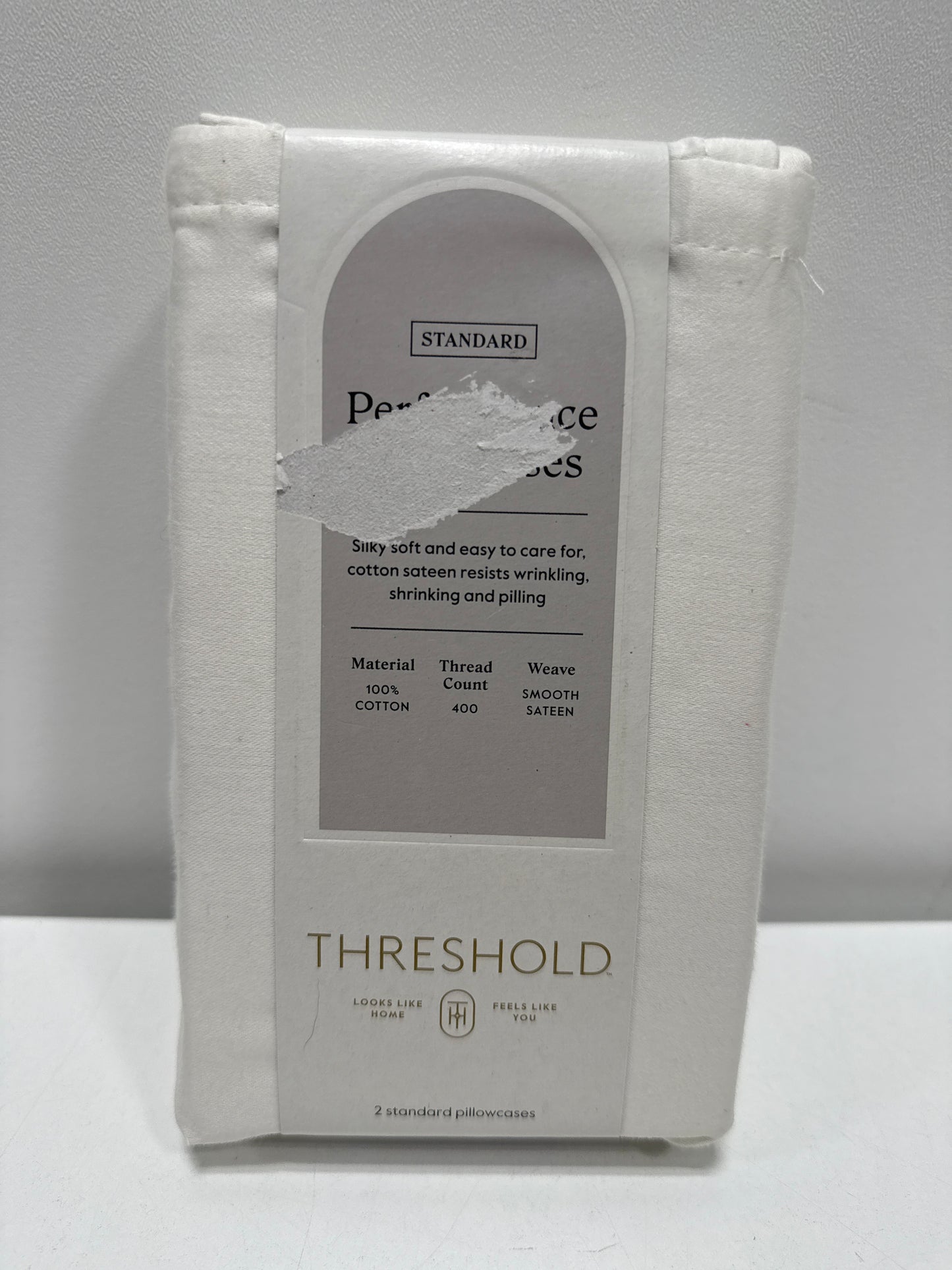 Standard Solid Performance 400 Thread Count Pillowcase Set Sour Cream - Threshold™: Cotton Sateen Machine Washable Set