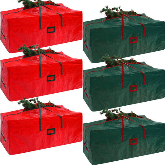 Sadnyy 6 Pcs Christmas Tree Storage Bag Bulk Extra Large Durable Waterproof Dual Zippered Storage Container with Reinforced Handles Heavy Duty Green Red Xmas Holiday Tree Bag(7.5 ft)