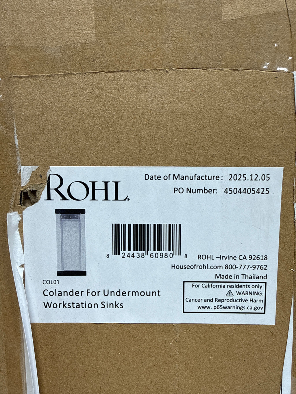 Rohl COL01 Rohl Stainless Steel 16-13/16" x 7-1/2" Workstation Sink Colander - Stainless Steel