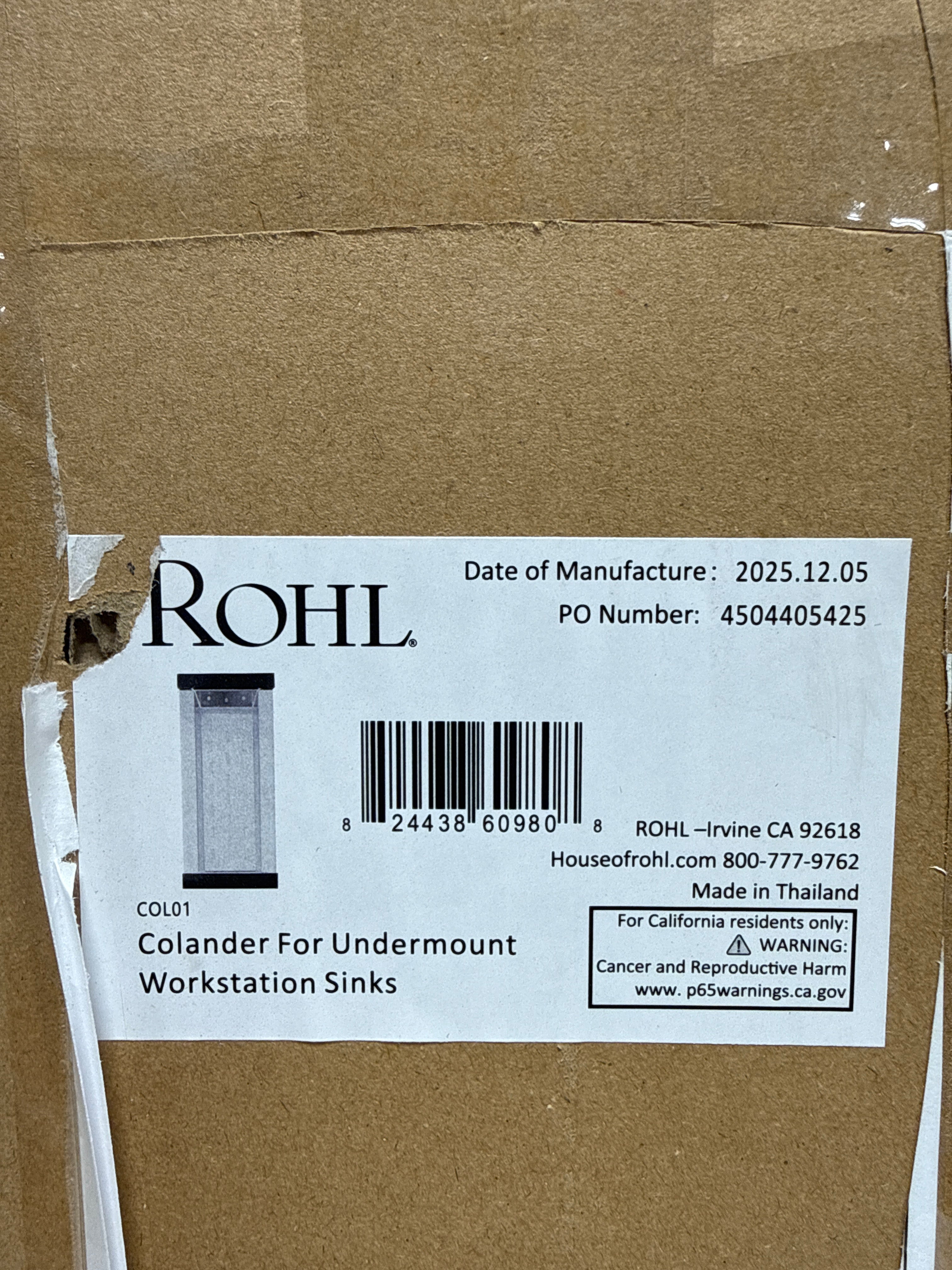 Rohl COL01 Rohl Stainless Steel 16-13/16" x 7-1/2" Workstation Sink Colander - Stainless Steel