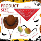 4 Pcs Dog Cowboy Costume Set Includes Pet Cowboy Hat Triangle Bandana Puppy Cape and Hiphop Glasses for Halloween Dog